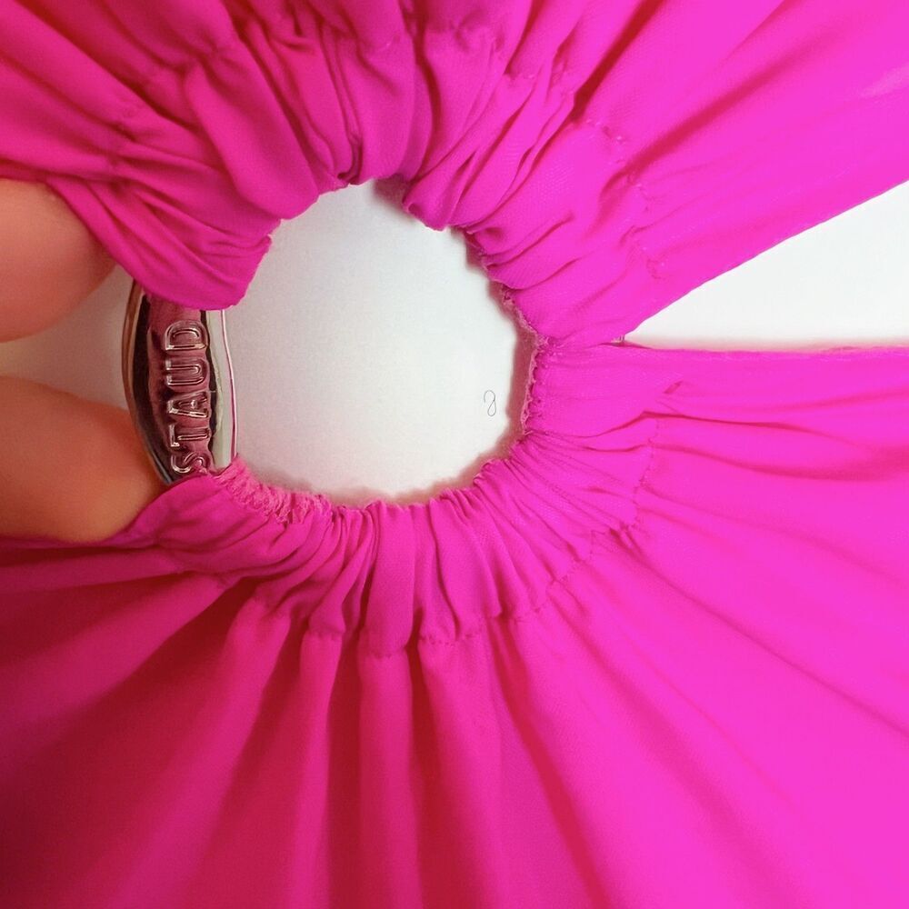 Staud Calypso Cutout Maxi Dress O Ring Neon Pink Summer Dress Size S - Picture 6 of 8